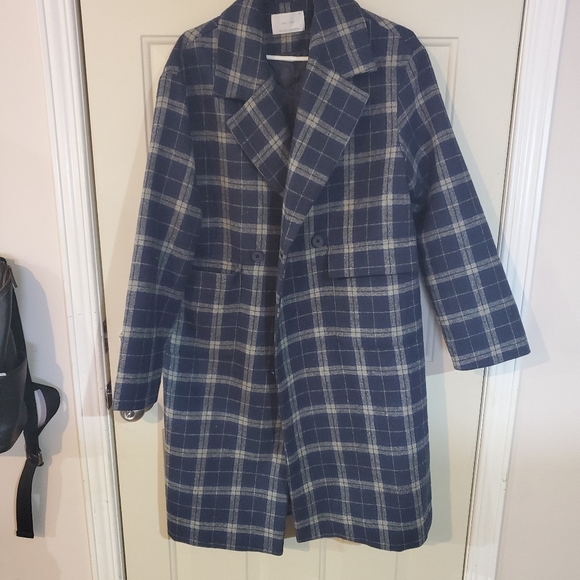 NWOT OAK AND FORT BLUE PLAID PEACOAT - Picture 3 of 4